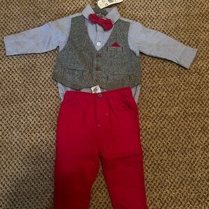 Charming Kids Gray Vest and Red Bow Tie Set